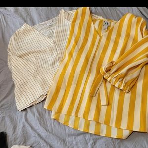 TRENDY, Silky Top Lot OF 2, Gold & Cream‎ Striped Lot of 2 Womens SZ XS